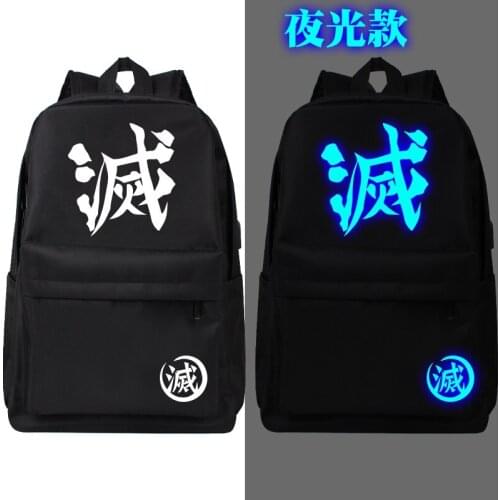 Unisex Anime Cartoon Print Demon Slayer Noctilucent Backpack Kamado Tanjirou Kamado Nezuko Student Backpacks