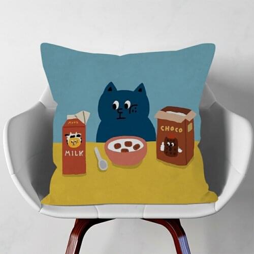 Japanese Style Kawaii Cartoon Cat Bear Animal Print Cushion Cover 45x45 Polyester Pillowcase Sofa Cushions Throw Pillows Home