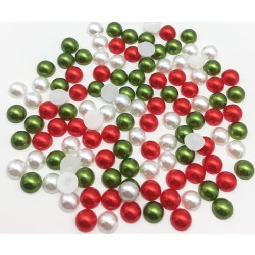 200pcs 8mm Christmas Red White Green Half Round Pearls Flatbacks Embellishments DIY Phone Nail Decorations Crafts For Cardmaking