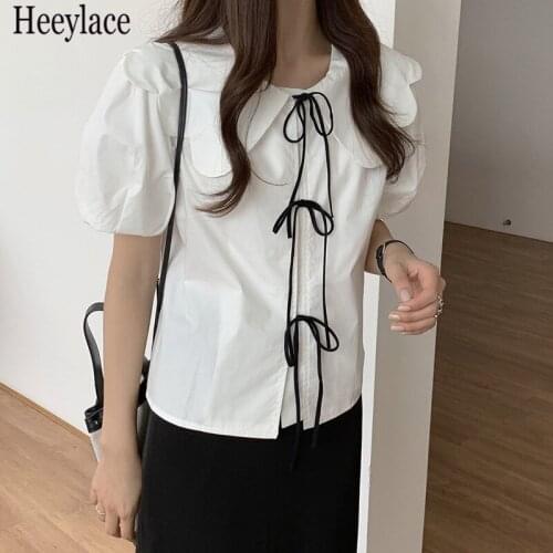 Summer Retro 2021 Vintage New Hot Blouses Solid New Chic Puff Sleeve Sweet Elengant Sweet Fashion Female Shirts Tops