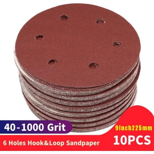 10PCS Cost-effective Red Aluminium Oxide 9inch 6 Holes 8 Holes diameter 225mm Sandpaper Drywall Abrasive Disk Sanding Disc
