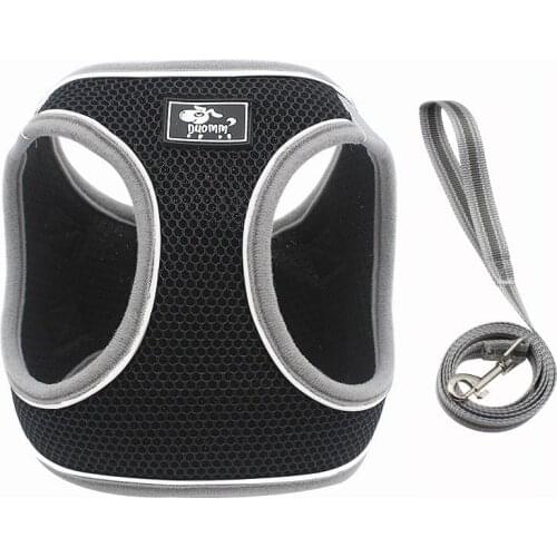 2021 New Type Nylon Dog Harness Leash Breathable Mesh Dog Harness Vest Reflective Tape Adjustable Dog Leash Nylon Pink Vest