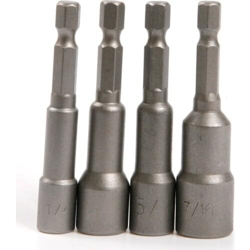 4Pcs Outside 1/4 to Inner 1/4 3/8 5/16 7/16 Hex Socket Sleeve Nozzles Strong Magnetic Nut Driver Set Drill Bit Socket Adapter