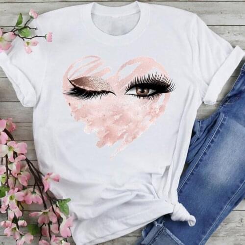 Women Graphic Love Heart 90s Beauty Eyelash Cartoon Summer Fashion Female Clothes Print Short Sleeve Tops Tees Tshirt T-Shirt