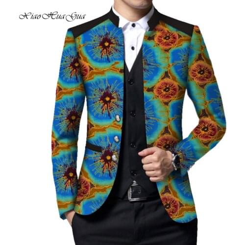 Gentleman Suit Jacket for Men African Print Clothing African Mens Blazers Coats Custom Made Party Unique Design WYN633