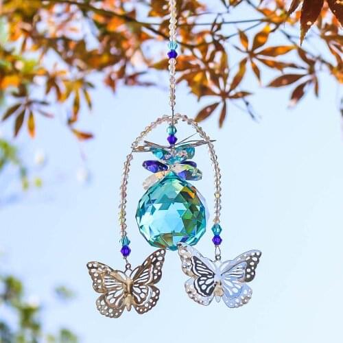 H&D 40mm Handmade Butterfly Crystal Ball Prisms Window Sun Catcher Ornament Rainbow Maker Hanging Suncatcher Home Wedding Decor