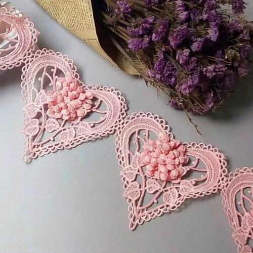 2 Yard Pink 3D Heart Cotton Flower Lace Trim Embroidered Lace Ribbon Handmade Wedding Dress Patchwork Sewing Supplies Craft New