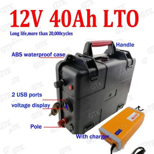GTK 12v 40ah LTO battery pack Lithium titanate battery with USB port for solar storage boat inverter caravan lamp + 10A Charger