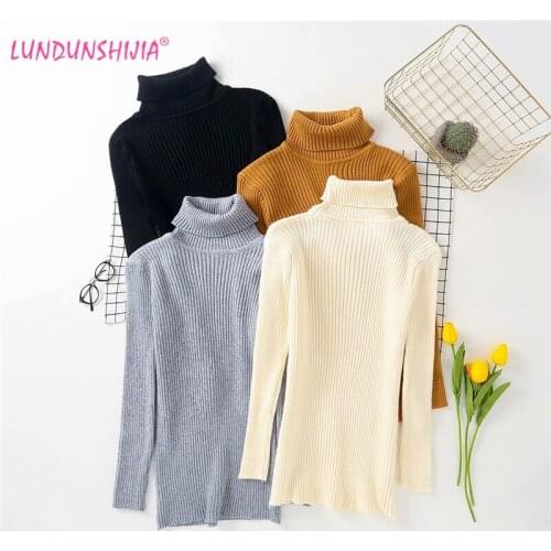 LUNDUNSHIJIA Knitted Women Turtleneck Sweater Pullovers Spring Autumn Basic Women Highneck Sweaters Pullover Slim Female Top