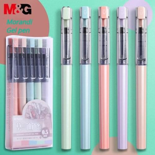 M&G 5pcs/pack 0.5mm Straight Liquid Quick Dry Extra Fine Gel Pen Signature Morandi Neutral Gel Pen School Office Supply