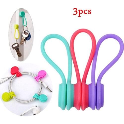 3 Colors Soft Silicone Magnetic Wire Cable Organizer Key Cord Earphone Storage Holder Clips Cable Winder For Data Cable