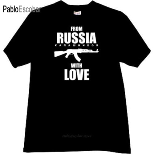 Fashion t-shirt men cotton t shirt From Russia with Love (Kalashnikov) Cool Russian T-shirt in blac brand tee-shirt