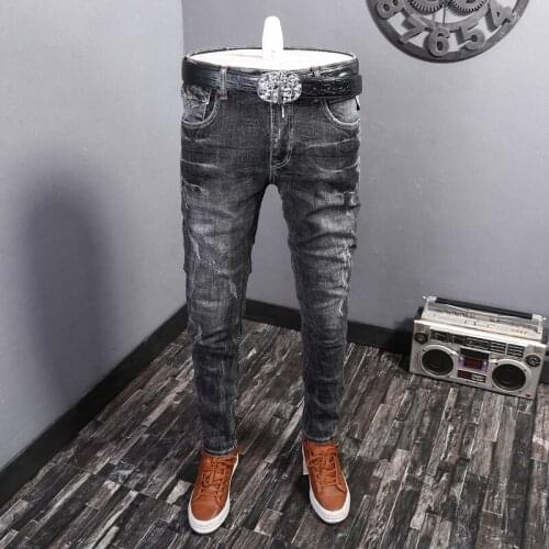 2021 Streetwear Men Jeans High Quality Black Gray Color Slim Fit Ripped Jeans Men Hip Hop Pants Vintage Designer Jeans Homme
