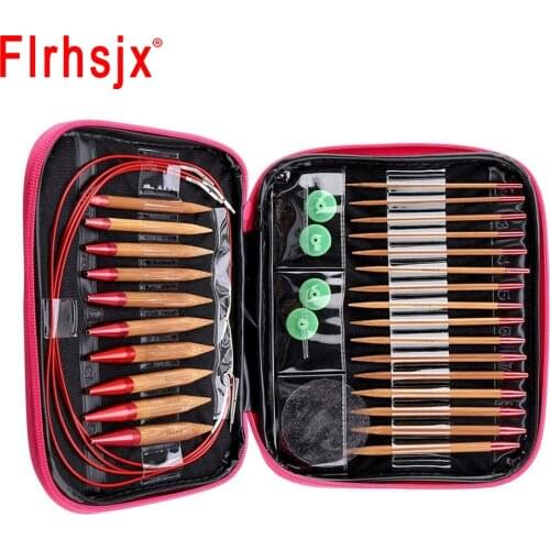 High Quality 13 Pairs Knitting Needles Set Crochet Hooks Detachable Needles Ring Kit Carbonized Bamboo Needles DIY Weaving Tools