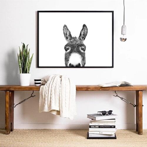Peekaboo Animal Face Donkey Wall Art Canvas Posters Prints Farm Photography Painting Donkey Ears Wall Pictures Nursery Decor
