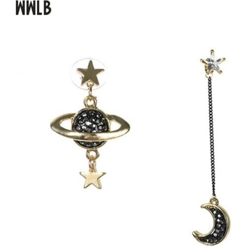 WWLB Brands New Design Trendy Bijoux Rhinestone Moon Star Planet Pendientes Hot Christmas Gifts Asymmetric Earrings For Women