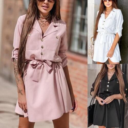 Skin-friendly Daily Three-quarter Sleeves Pockets Ruffled Dress Comfortable Ruffled Dress Solid Color for School
