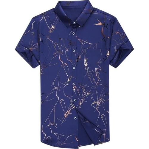Dropshipping Cheap Men Fashion Pattern Casual Slim Fit Short Sleeve Shirts