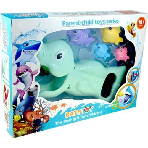 Funny Sea lion Grabber Bath Toy for Boys and Girls Blue Sea lion with Teeth with 4 Pcs Interactive bathing puzzle fishing