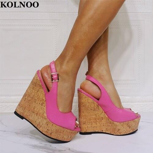 Kolnoo New Handmade Womens Wadges Heels Sandals Slingback Peep-Toe Party Prom Sexy Platform Real Photos Fashion Summer Shoes