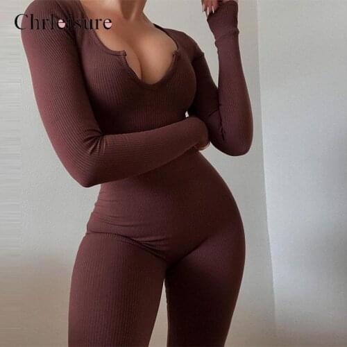 CHRLEISURE Women Jumpsuit Knit Solid Slim Fit High Waist Sexy Jumpsuit Low Cut Tight Seamless Womens Jumpsuit New 2021