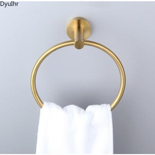 DyuIhr stainless steel brushed gold round towel ring bathroom creative towel hook storage toilet bathroom accessories