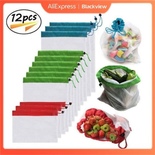 12Pc/Set Fruit Grid Bags Reusable Grid-Shaped Agricultural Product Packaging Bags Transparent Food-Safe Fruit And Vegetable Toys