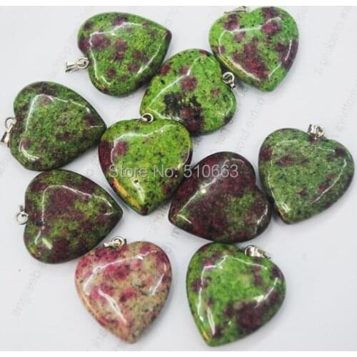 20 Piece/Lot Natural Chinese Green Jasperr Big Heart Shape Stone Pendant Charms,For Chain Necklace Size 25mm