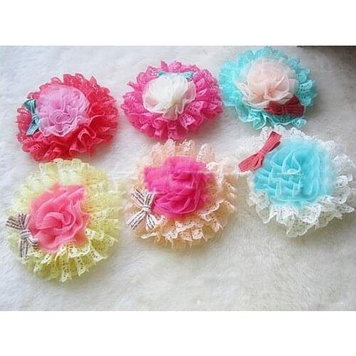 2018 100pcs Korea popular girls jewelry wholesale children the elegant chiffon flowers hollow hairpin hair trim clip brooch