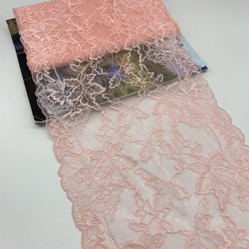 3y/lot 22.50-24cm Pink Blossom Stretch Lace Trim Shiny For Lingerie Sewing Craft DIY Apparel Fabric Lace Garment Access