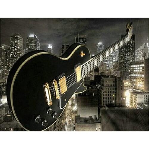 5D DIY Diamond Painting Music Guitar City Night Cross Stitch Combination Diamond Embroidery Mosaic Diamond Wall Art Gift Home De