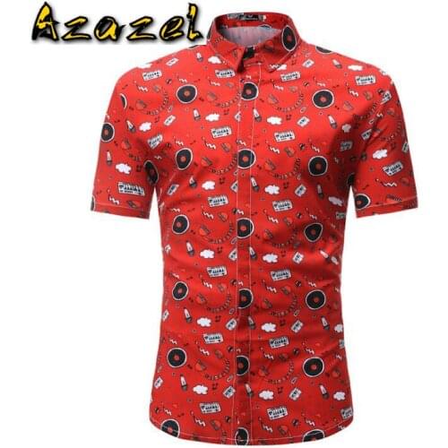 Azazel Hot Summer New Brand Male Lapel Shirt Mens floral Shirts Cotton Short Sleeve Stand Collar Camisas Top Free shipping M-3XL