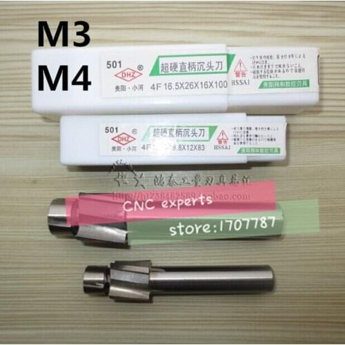 Free Shipping 2pcs 4 Flute AL HSS Counterbore End Mill M3-M4 metric Endmill/sink holes drilling head milling cutter