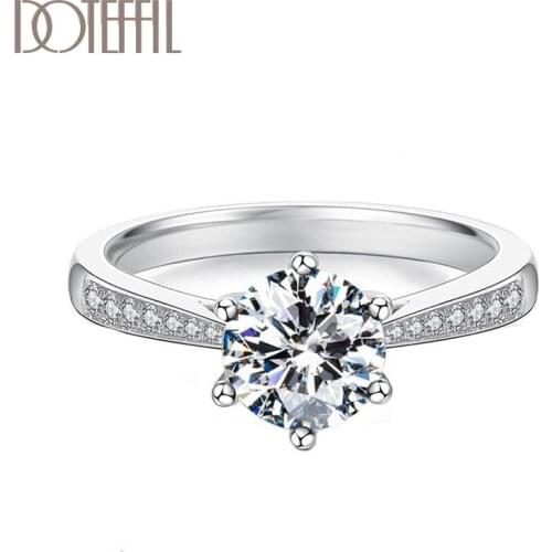 DOTEFFIL 925 Sterling Silver Round AAA Zircon Ring For Women Fashion Wedding Engagement Party Gift Charm Jewelry