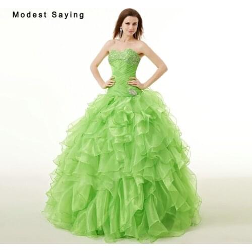 Elegant Apple Green Ball Gown Sweetheart Beaded Ruffled Quinceanera Dresses 2017 for Girls Party Prom Gowns vestido quinceanera