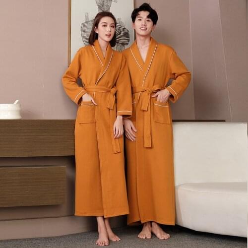 FZSLCYIYI Oversize 2XL Couple Women Men Bath Robe Cotton Shower Sleepwear Nightgowns Male Female Bathrobe Long Sleeve Homewear