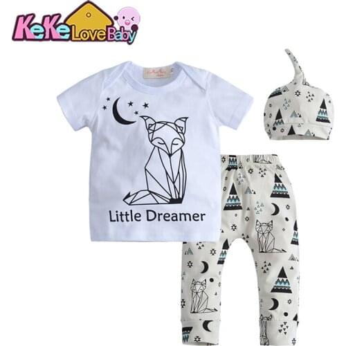 Summer Newborn Infant Baby Boy Clothes Set Fox Pattern T-shirt Casual Pants Hat 3Pcs Outfits Toddler Boys Girls Clothing Suit