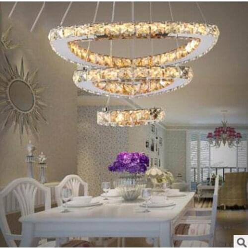 Creative dining chandelier Modern led hanging light Ring chandelier Wire cutting hanging line crystal lamp