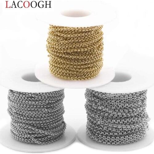 Lacoogh 10Yard/lot Stainless Steel Bulk Link O Chain Silver Color Rolo Chain Dia 2/2.5/3/4/5mm For Diy Necklace Jewelry Making