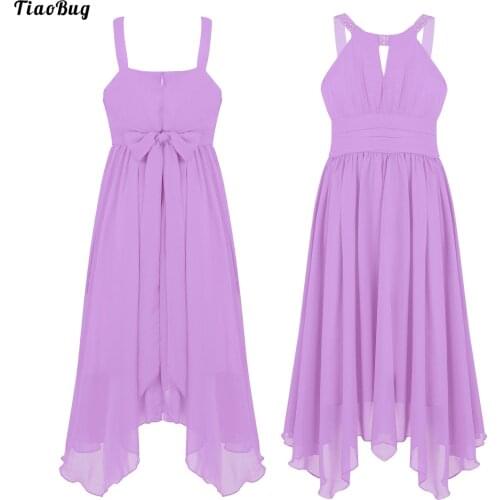 TiaoBug Summer Kids Girls Sleeveless Chiffon Halter Crystals Dress Princess Costume For Wedding Bridesmaid Party Birthday