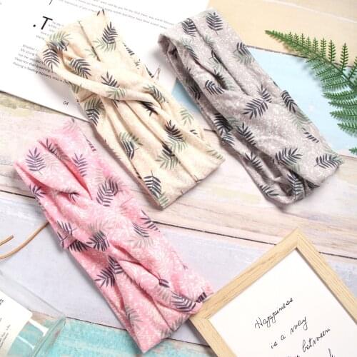 Summer Plant Print Hair Bands Running Fitness Yoga Headbands Vintage Cross Turban Bandage Wash Makeup Bandanas Hair Accessories