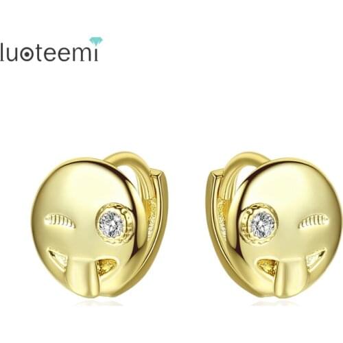LUOTEEMI Brand New Face Stud Earrings for Women Wedding Party Luxury CZ Beautiful Jewelry Pendientes Double Color Christmas Gift