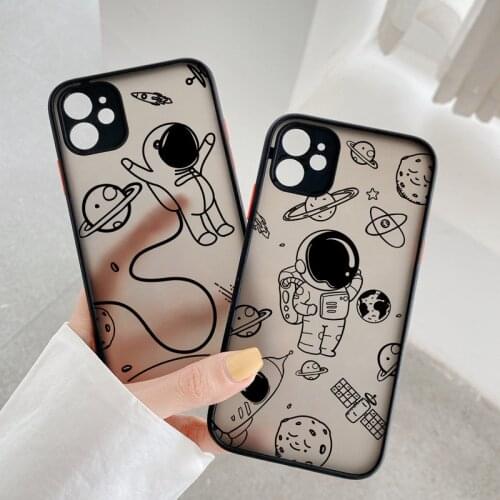 Cute Astronaut Cartoon Pattern Mobile Phone Case For iPhone 11 12 Pro Max XS Max X XR 12 Mini 7 8 Plus SE 2020 Alien Back Cover