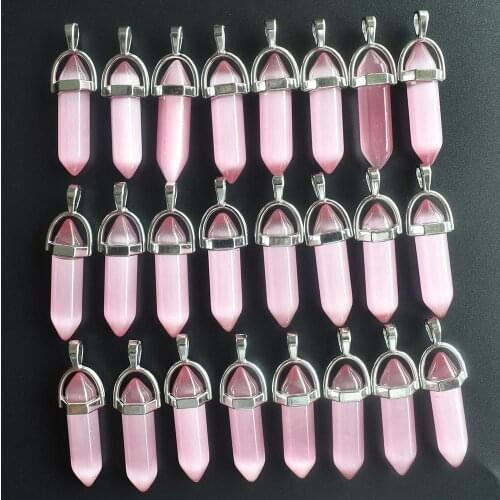2020 Fashion good quality cat eye stone pillar charms point chakra pendants for jewelry making 24pcs/lot Wholesale free shipping