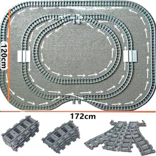 Train Flexible Railway Tracks Model Sets Straight Curve Cross Assembled Building Blocks DIY Construction Bricks