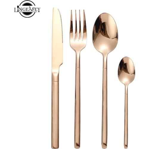 Kitchen Steel Cutlery Service Dinnerware Set Travel Rose Gold Fork Coffee Tea Spoon Knife Beautiful Tableware Set Dropshipping
