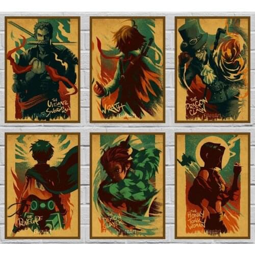 Various Japanese Anime Poster Hunter X Hunter Retro Kraft Paper Posters and Prints for Decor Bar Room Wall Art Stickers 42X30cm