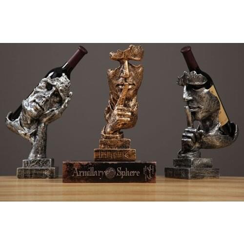 Strongwell Modern Silence Is Gold Sculpture Wine Rack Resin Crafts Office Wine Holder Retro Ornament Nordic Home Decoration Gift