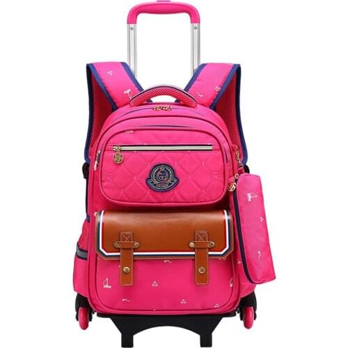 Removable Children School Bags with 6 Wheels Child Waterproof Trolley Backpack Kids Wheeled Bags for Boys Girls Rolling Bookbag