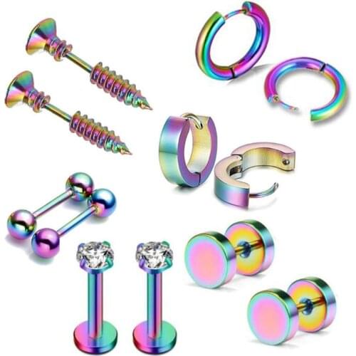 Hot 12Pcs/set Stainless Steel Ear Studs Unisex Screw Barbell Piercing Earrings Decor